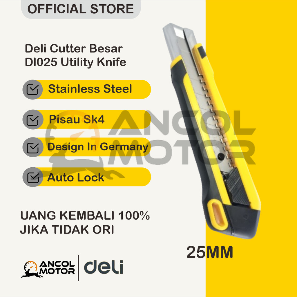 

Deli Cutter Besar Sistem Kunci Otomatis SK4 25mm Auto lock Alat Potong Kertas Pisau Kater