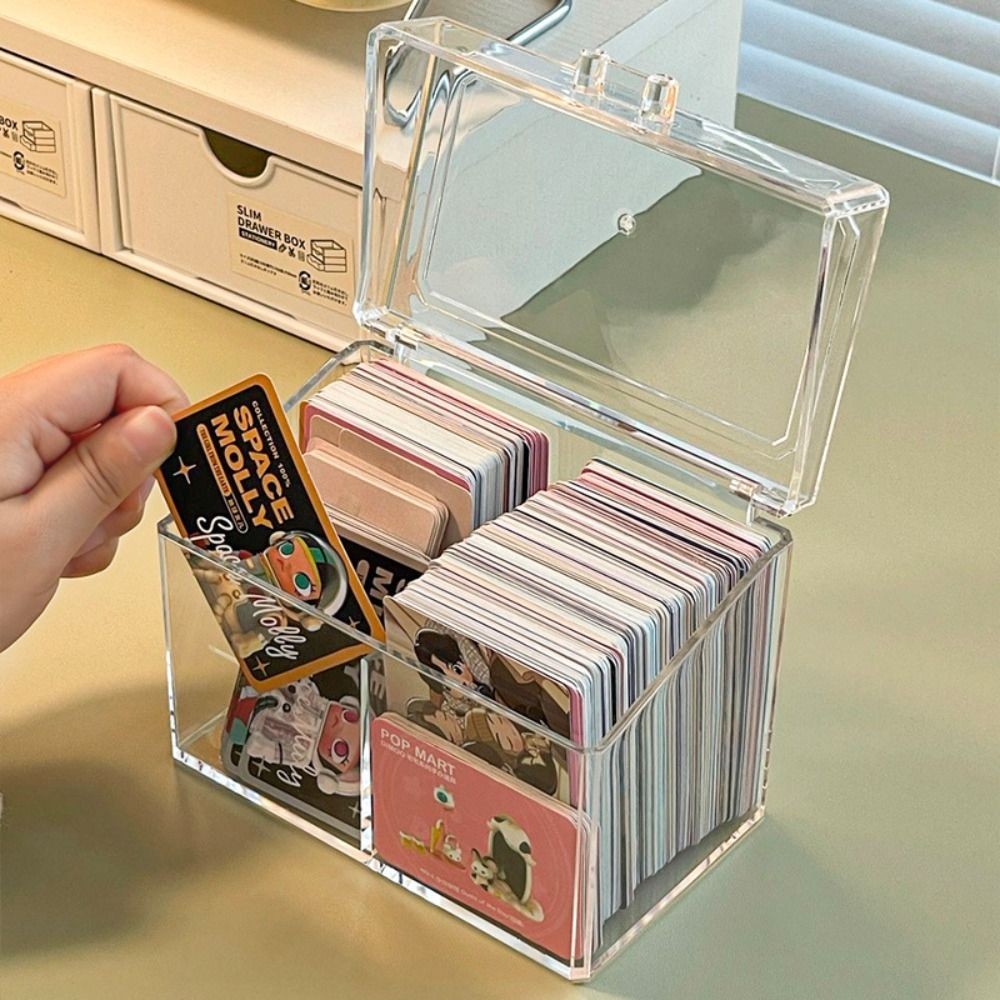 

Desktop Organizer Lomo Cards Storage Box Large Capacity Transparent Kpop Idol Photocard Box Acrylic Cards Collection
