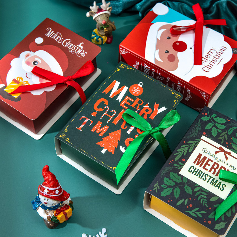 

4Pcs Book Shape Merry Christmas Candy Boxes Bags Christmas Santa Claus Gift Box Navidad Natal Noel Party Decoration 2023