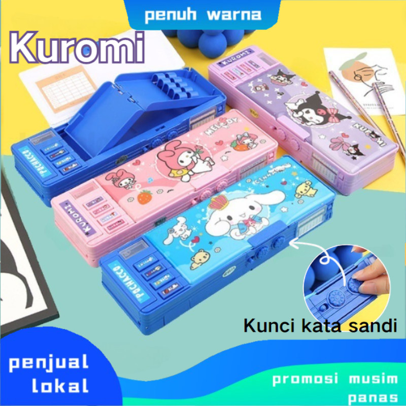 

【Local Delivery 】Kotak Pensil Bahan tahan air kuromi Tempat Pensil Password Multifungsi Lapis Ganda/Sanrio Pensil Pola Kartun Rautan Kapasitas kotak alat tulis