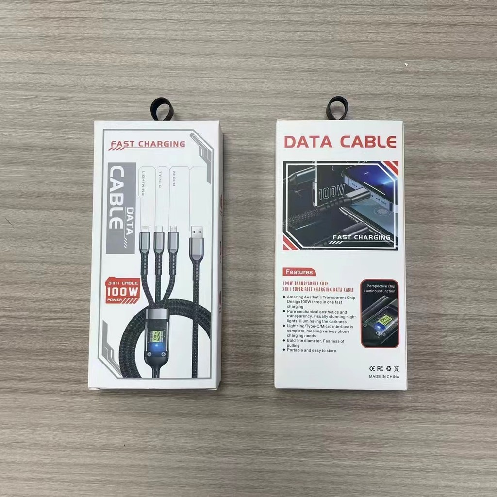 Kabel Data 3IN1 Tipe-C Micro Lightning 100W Fast Charging