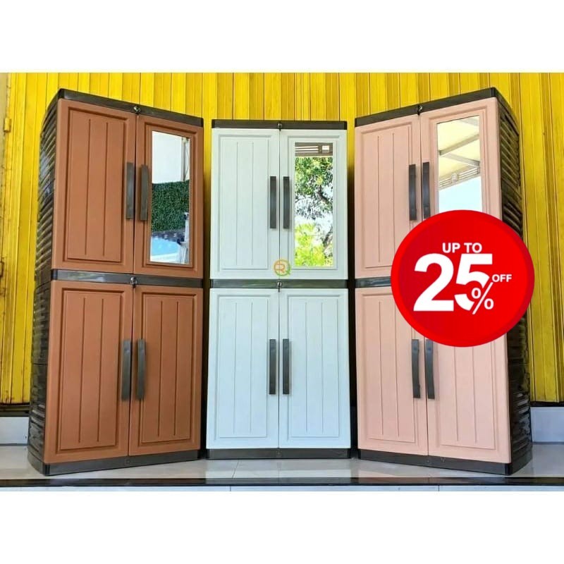 Lemari Pakaian Plastik 2 Pintu Jumbo + Cermin Merk Sincana