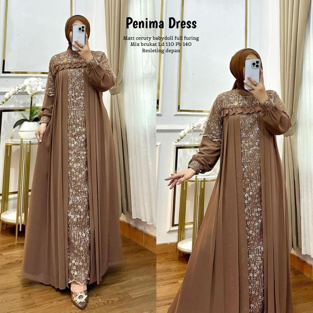Cod Penima dress/baju muslim/busana muslim/gamis premium/gamis kekinian/gamis lebaran/gamis murah/ga