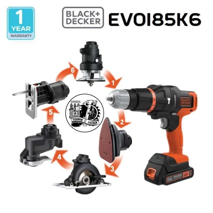 Mesin Multifungsi Black+Decker evo185k6 Multi Evo 6 Heads Kit