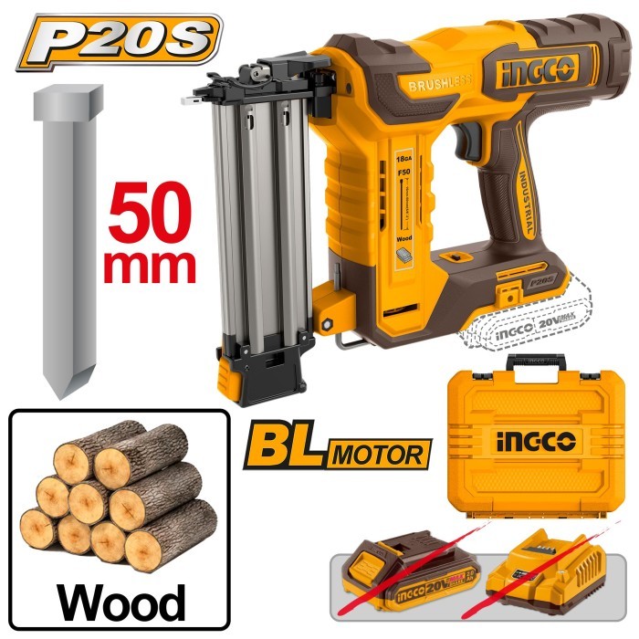 

Cordless Brad Nailer F15 - F50 Brushless 20V INGCO CBNLI5005 Mesin Paku Tembak P20S