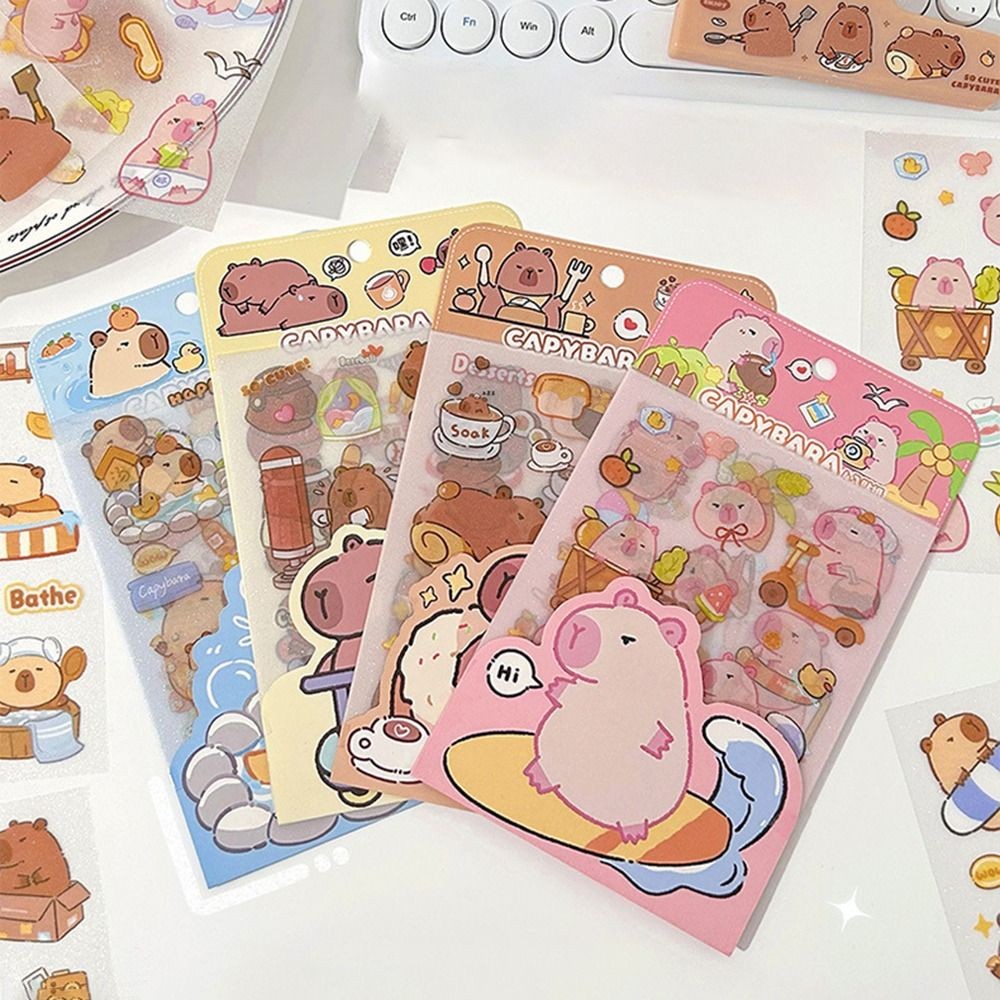 

4 Pcs/bag Creative Cartoon Capybara Sticker Aesthetic Waterproof Stationery Sticker Cute Multi-purpose Hand Tent Sticker Set