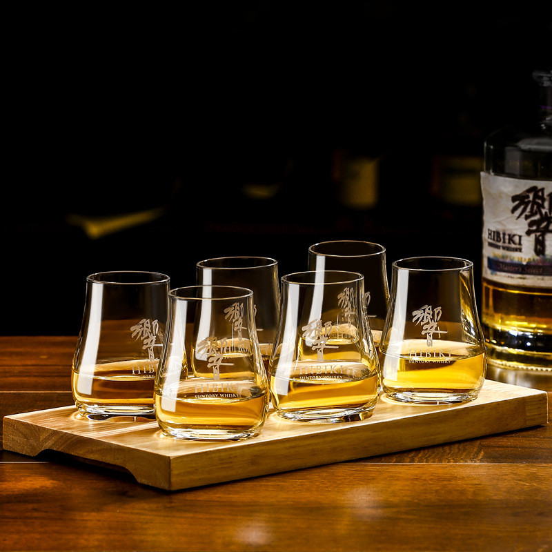 Round egg shaped clear Old Fashioned Whiskey Glasses with Wooden tray Whiskey Tumblers  Glassware fo