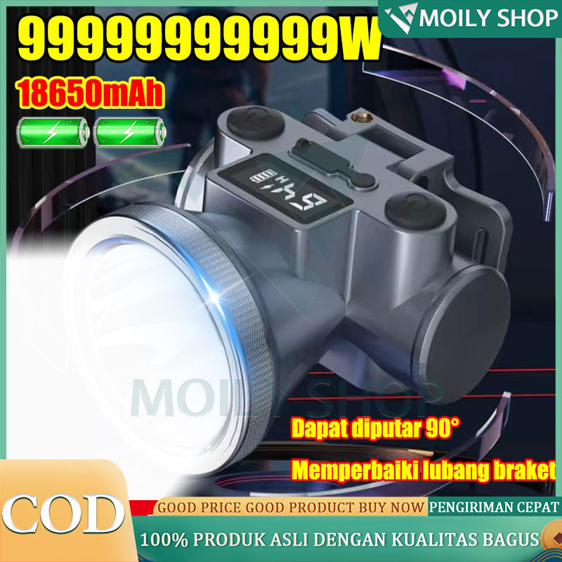 500W Senter Kepala 96 jam tanpa mengisi daya dengan tampilan digital Super Terang Outdoor Anti Air s