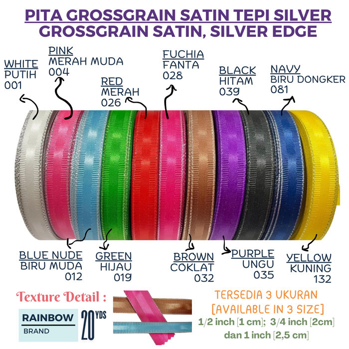 

[1 INCH] Pita Grossgrain Satin Lis Silver Size 1 inch by RAINBOW by RAINBOW