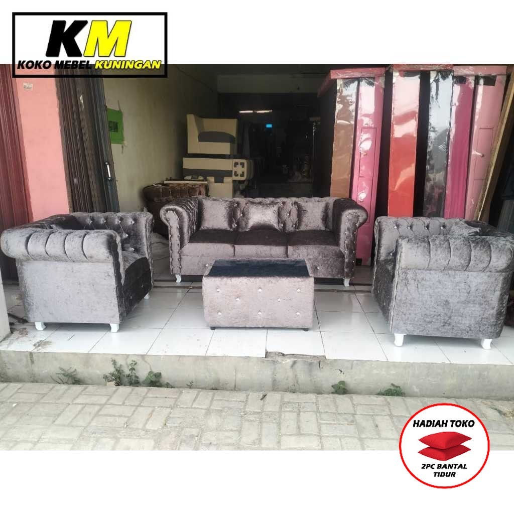 (FREE BANTAL TIDUR) Sofa emas sofa gold sofa bludru minimalis kuningan cirebon Indramayu majalengka