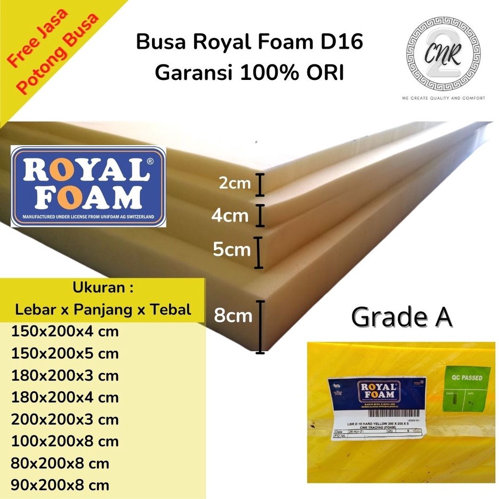 GV5YE Busa lembaran busa royal foam density 16 kuning, busa yellow tebal 3cm, 4cm,5cm,8cm, busa untu