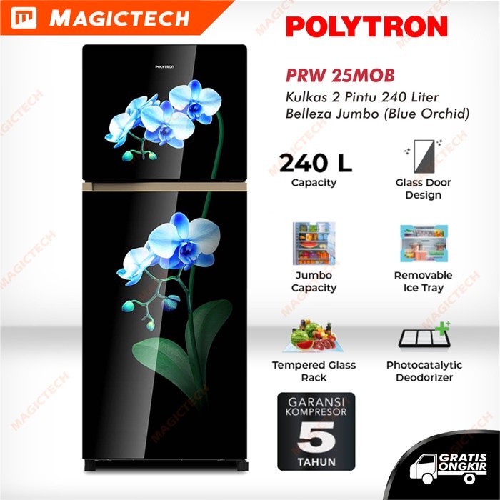 POLYTRON KULKAS 2 PINTU PRW-25MOB / PRW-25 BELLEZA BLUE ORCHID