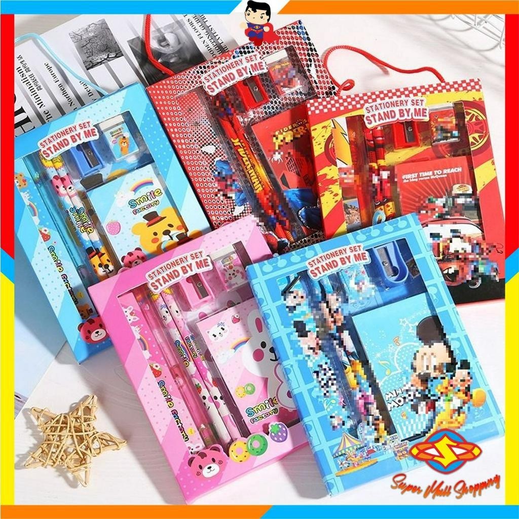 

SMS Alat Tulis Set 6IN1 Stationery Set Lucu Karakter 6 IN 1 Set Perlengkapan Pensil Penggaris Buku Penghapus Sekolah Anak-Anak TK Box Tali Sourvenir Ulang Tahun Murah Import