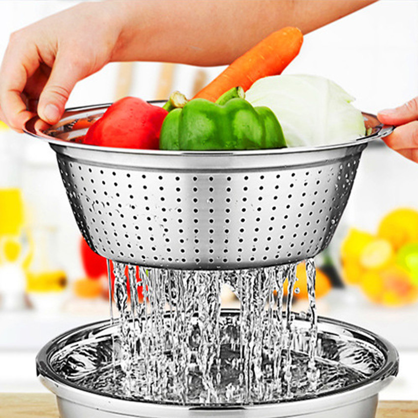 28Cm Baskom Lubang Stainless Multifungsi / Baskom Bolong Stainless / Saringan Baskom Stainless /