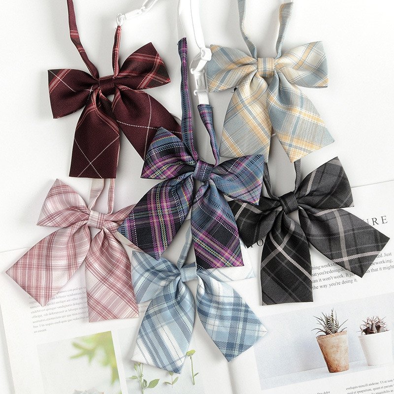 

Cute School Girls JK Bow Tie Female Japanese Ladies Fashion Plaid Bow Tie Student Uniforms Shirts Casual Bank Worker Butterfly