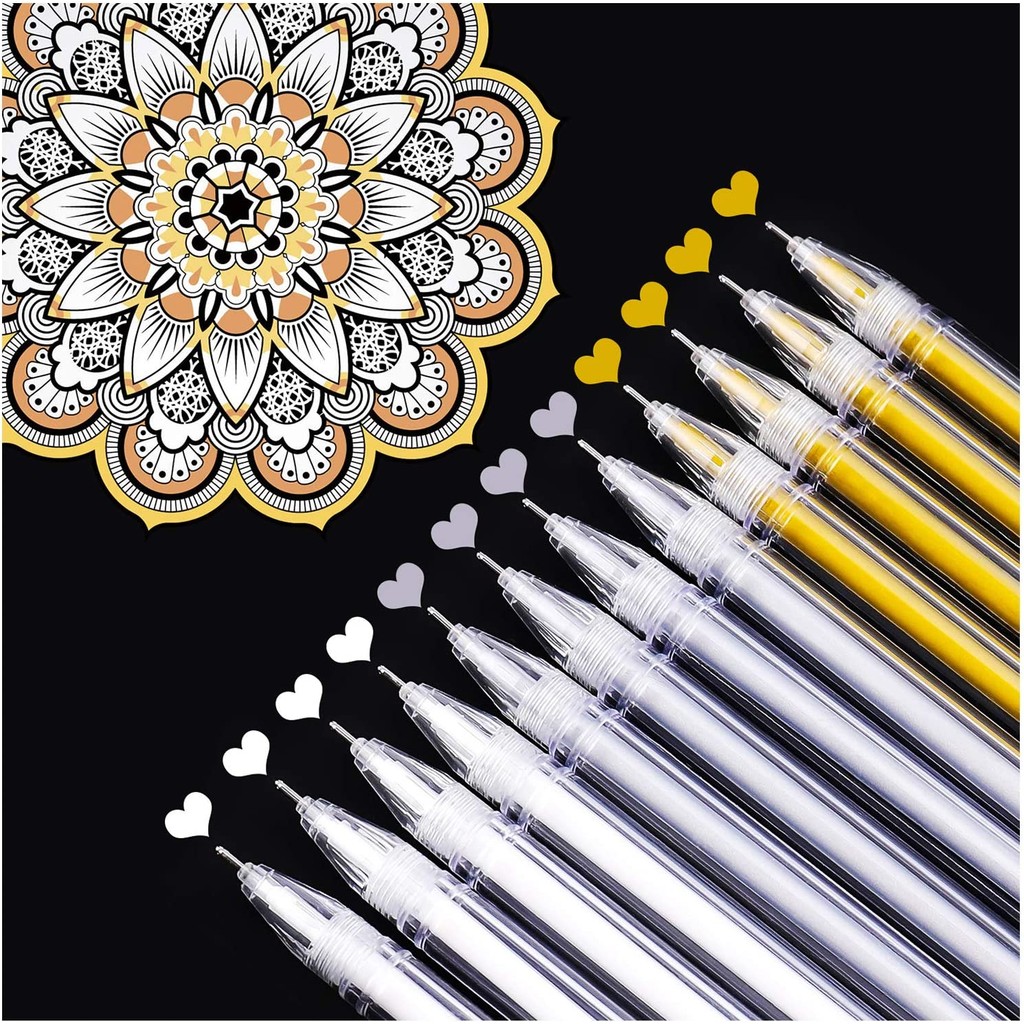 

White Gold Silver Gel Pens, 0.5 mm Extra Fine Point Pens Gel Ink Pens for Black Paper Drawing, Sketching, Illustration, Adult Co