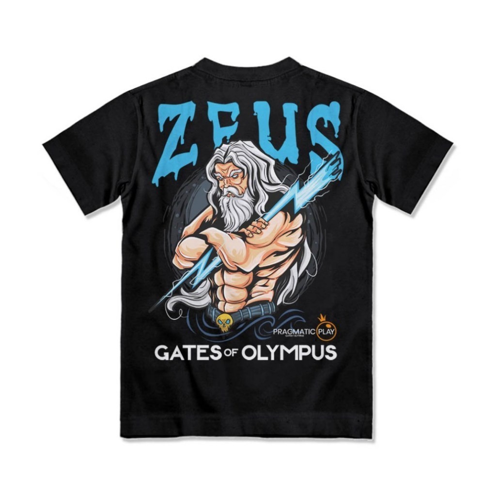 Kaos Pragmatic Play Kakek Zeus Gates Of Olympus - Baju Distro Pria Wanita - T-Shirt Atasan Motif Slo
