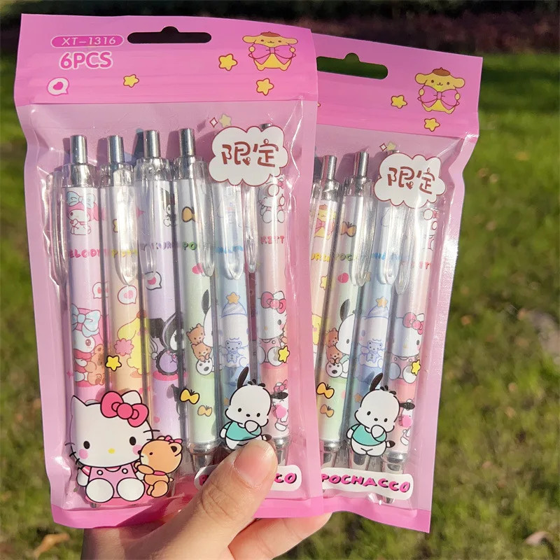 

Sanrio 12Pcs Gel Pen Kawaii Hello Kitty Strawberry Cinnamoroll Kuromi Melody Student Stationery Write Pens 0.5 Black Exam Pen