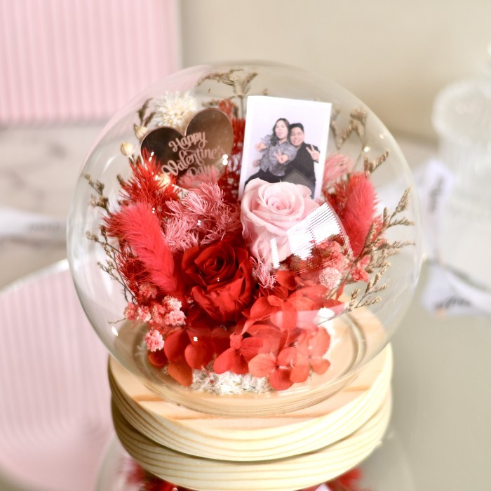

Preserved Rose Flower Glass Dome Hadiah Bunga Pacar Cewek Gift Nikahan - Grand Nara RED, LED
