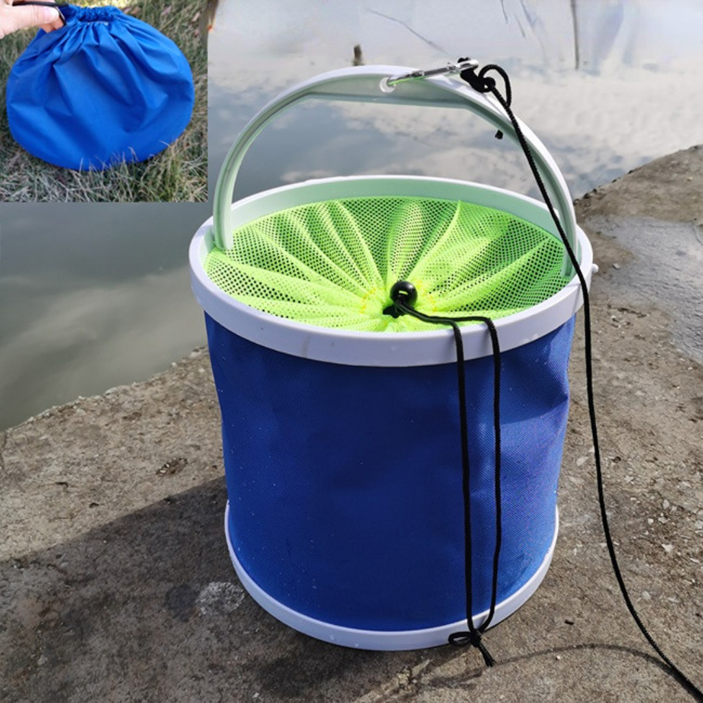 

9/11/13L Multifunctional Folding Bucket with Net Outdoor Fishing Car Wash Cleaning Tool Bucket Tool Camping Outdoor Supplies