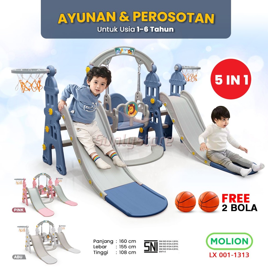 MOLION Prosotan Ayunan 5in1 Ring Basket Double Perosotan Seluncuran Mainan Anak HDPE LX 001-M1313