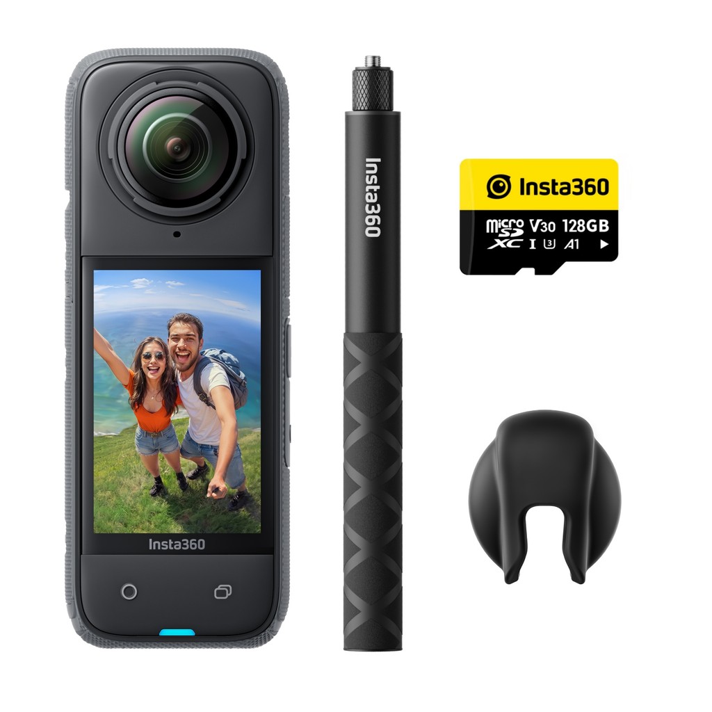 8K 360° action camera, 4K wide-angle video, 135 minutes battery life, AI editing, suitable for sport