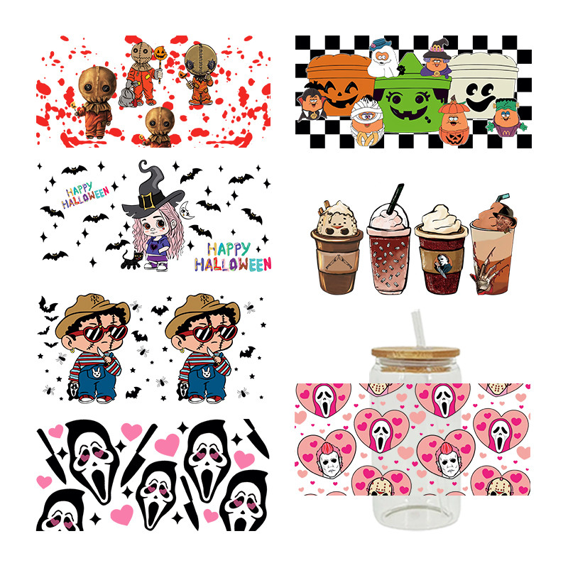 

UV DTF Transfer Sticker Halloween Theme For The 16oz Libbey Glasses Wraps Cup Can DIY Waterproof Easy To Use Custom Decals D2225