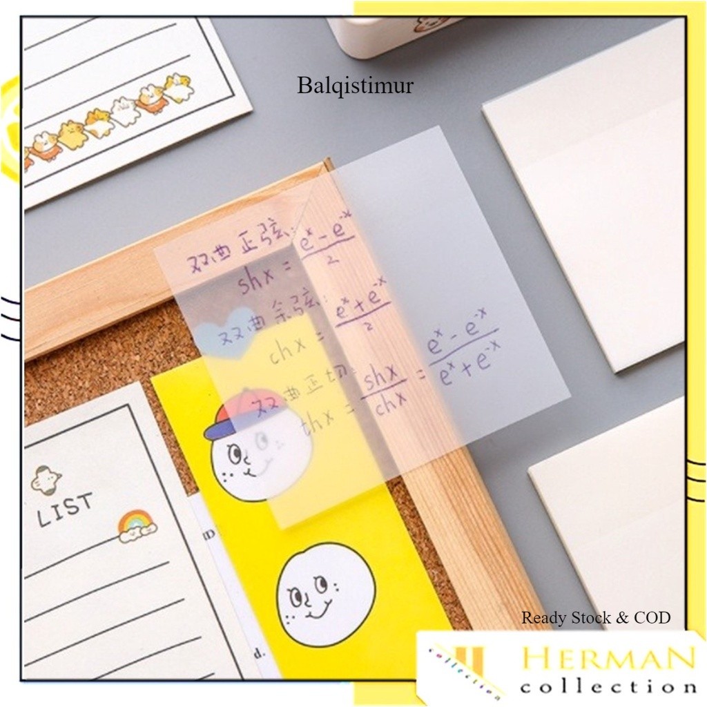 

BALQIS STICKY NOTES TRANSPARAN 50 LEMBAR LABEL STICKERS PET TAHAN AIR DAN HALUS KERTAS MEMO STICKY NOTE POSTIT ANTI AIR UNTUK SEKOLAH KEREN READY STOK