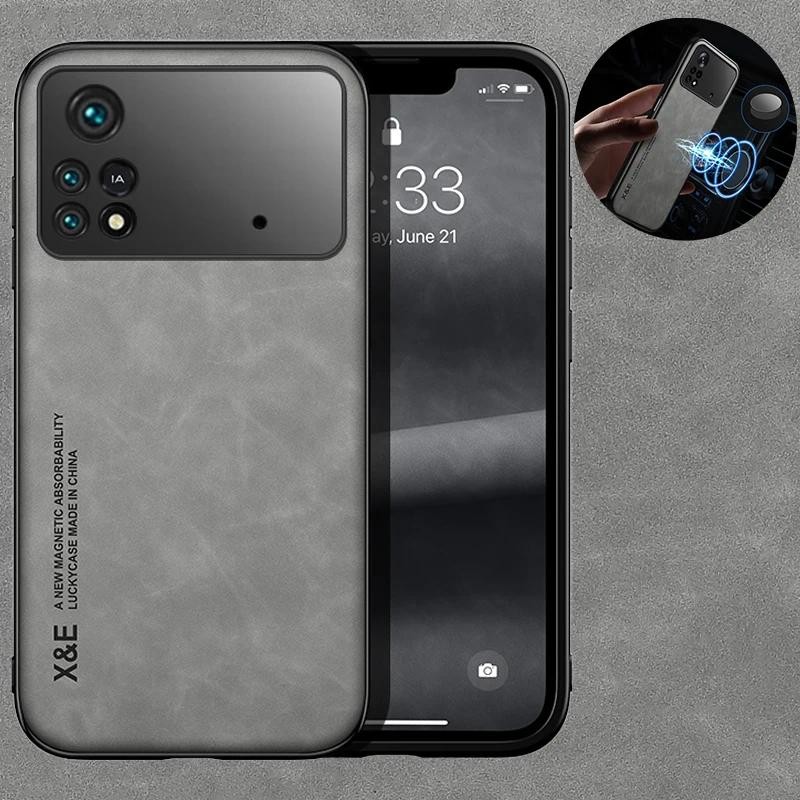 For Xiaomi Poco M4 Pro 4G Case Car Magnetic Holder Leather Case For Poco Poko Pocco Little M4Pro M 4