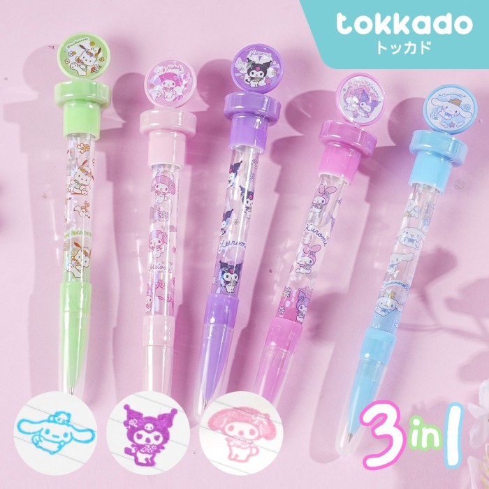 

TOKKADO Sanrio Shipo 3in1 Pen Stempel Bubble Pulpen Alat Tulis Cap Gelembung Tiup Original Lucu