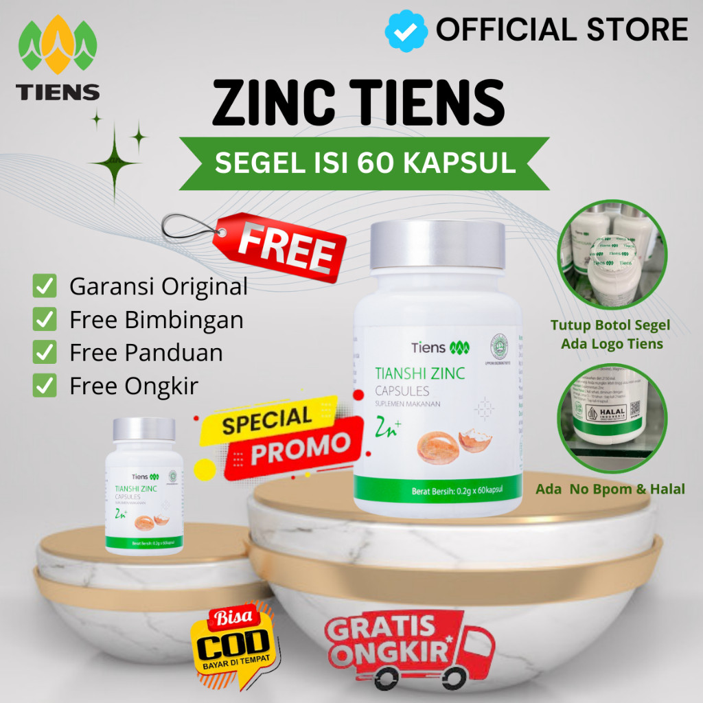 

Promo !!! Zinc Tiens Vitamin Penggemuk Badan, Penambah Nafsu Makan, Kecerdasan, Daya Tahan Tubuh Original 1 Botol isi 60 Kapsul
