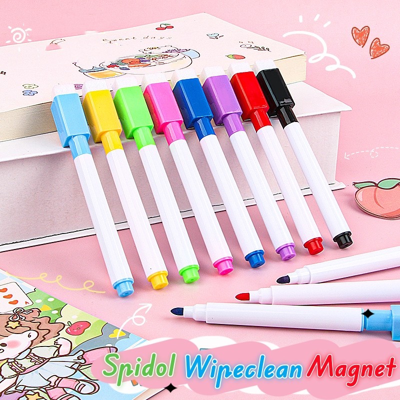 

8 PCS Spidol Wipeclean Magnet + Penghapus Warna Warni Whiteboard Alat Papan Tulis Gambar
