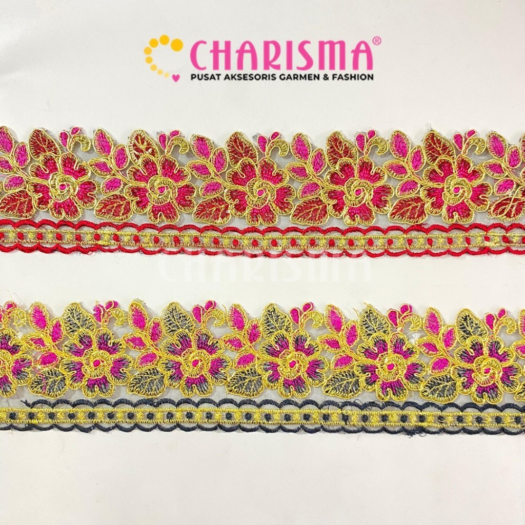 Charisma Aplikasi Renda Bordir CFR - Aksesoris Baju Pinggiran - Renda Bordir Motif Bunga