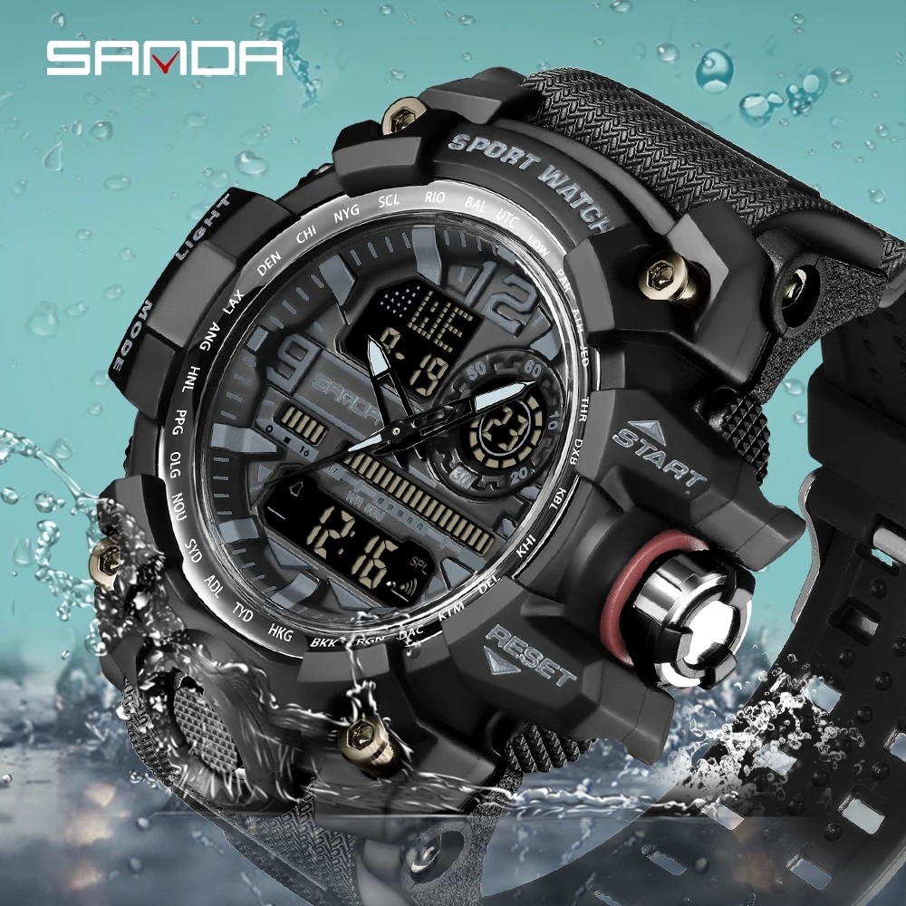 SANDA jam tangan pria, jam tangan pria Digital tahan air 50M, jam tangan kuarsa olahraga militer unt