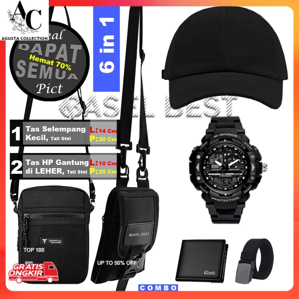 Tas Pria Terkini / [COD] COMBO Double Tas Kecil Stylish Fhasion Bundling 6in1/Tas Selempang Bahu dan