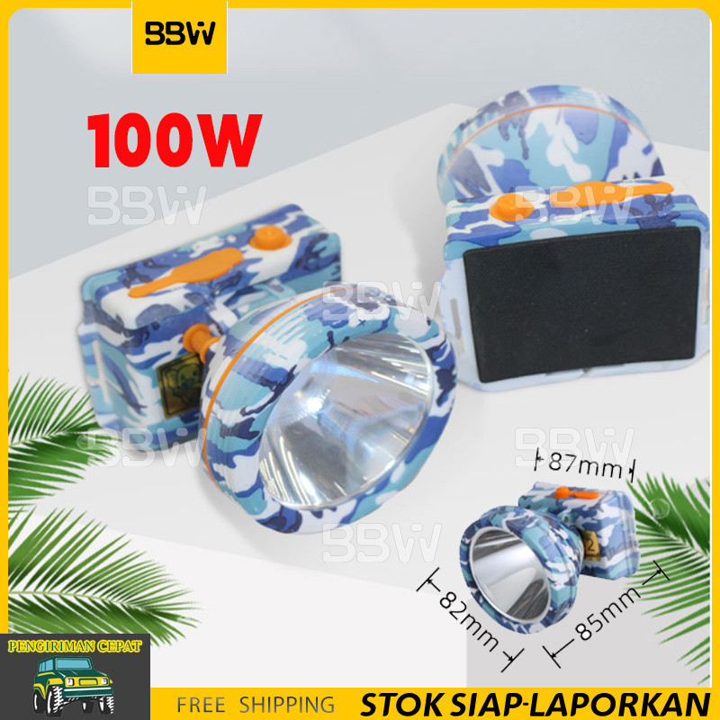 Senter Kepala / Head Lamp  100 Watt Cahaya Putih Super Terang Sorot Jauh Body Loreng | Senter Kepala