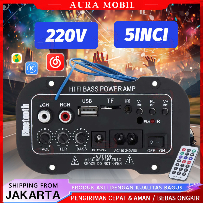 5inci 12V 24V 220V Amplifier Ampli Mini Board Karaoke Audio Bluetooth USB FM Radio TF Player Subwoof