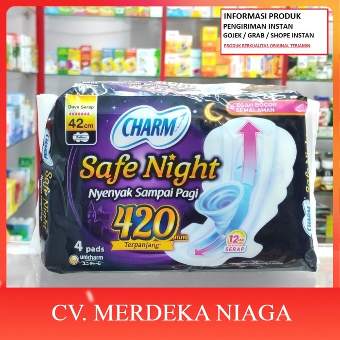 charm safe night 42 cm isi 4 pembalut charm 42cm