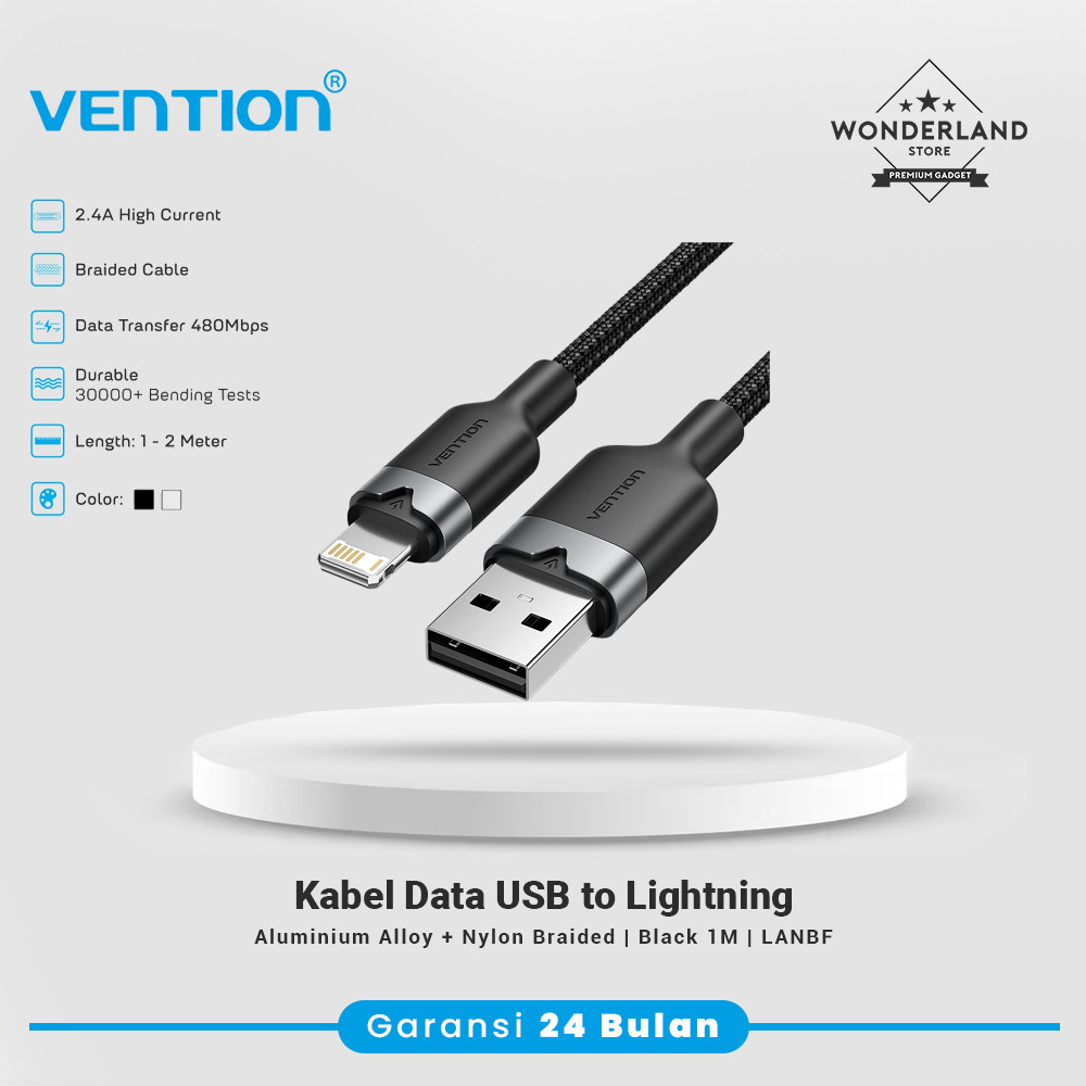 Vention Kabel Data USB to Lightning 2.4A PVC Aluminium Alloy LAM LAN - Wonderland Store Surabaya