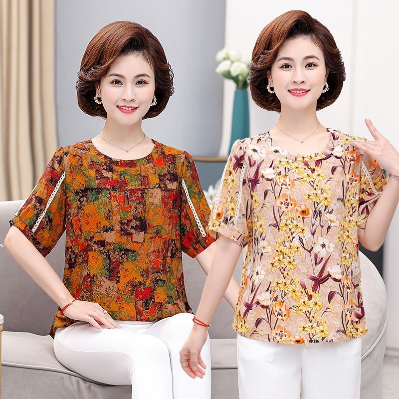 Kemeja sifon musim panas ibu kemeja sifon wanita paruh baya wanita paruh baya 40 tahun 50 tahun atas