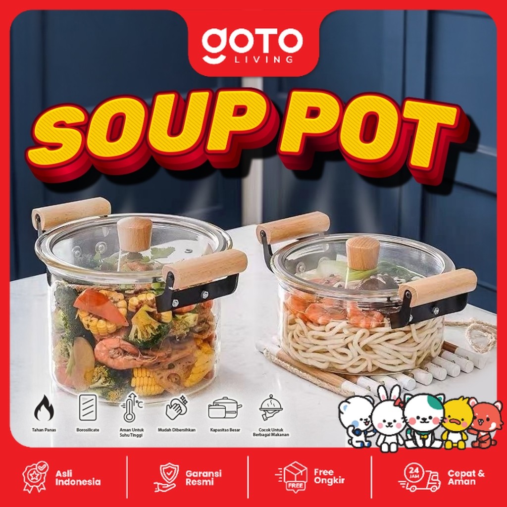 Goto Lusena Panci Sup Kaca Tahan Panas Anti Lengket Serbaguna