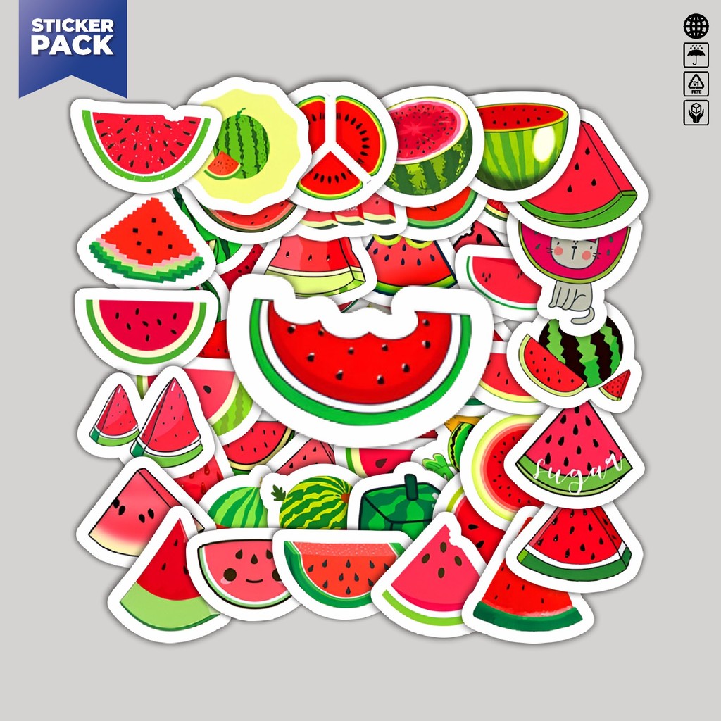 

[100PCS]Stiker Pack Stiker Watermelon [Semangka] Aesthetic Vinyl Anti Air Dekorasi Sticker Laptop Buku Journal Koper Helm Casing HP Gitar Helm Skateboard