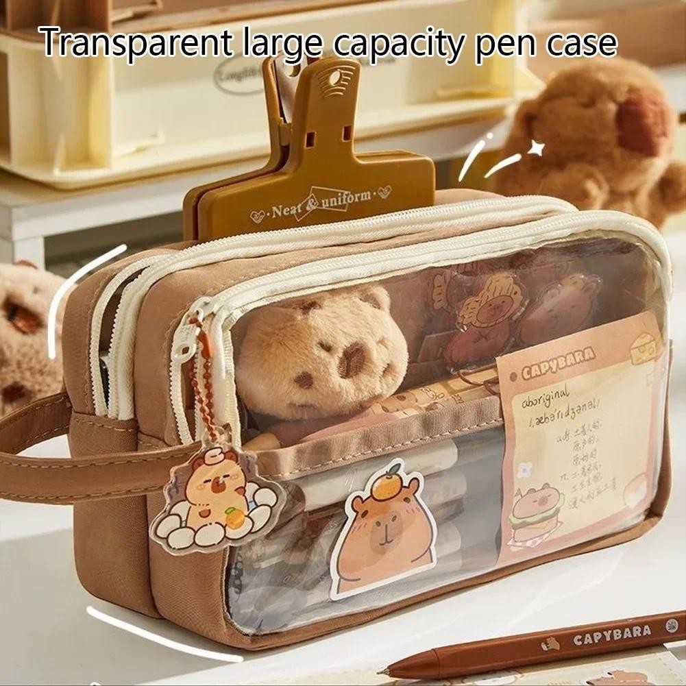 

School Supplies Clear Aesthetic Pencil Pouch Cute Capybara Pins and Plush Stickers And Memo Pad Cute Capybara Pencil Case