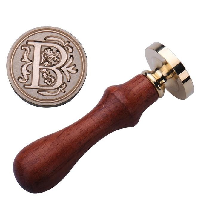 

Wax Seal Stamp Wood Handle - Stempel Sealing Lilin Inisial Huruf A - T - Huruf B