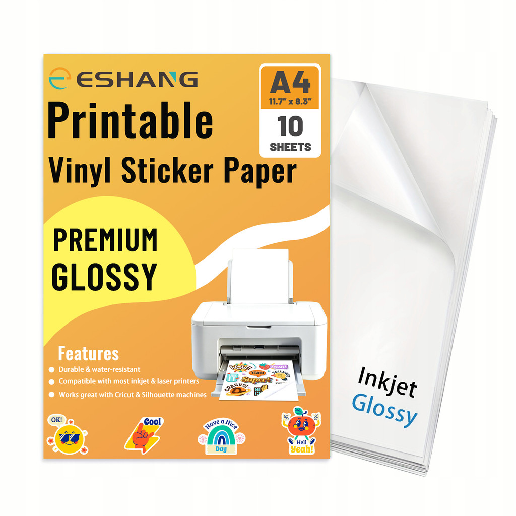 

A4 10 Sheets Glossy White Printable Vinyl Sticker Paper for Inkjet Printer Waterproof Decal Paper Self-Adhesive 8.3"x11.7
