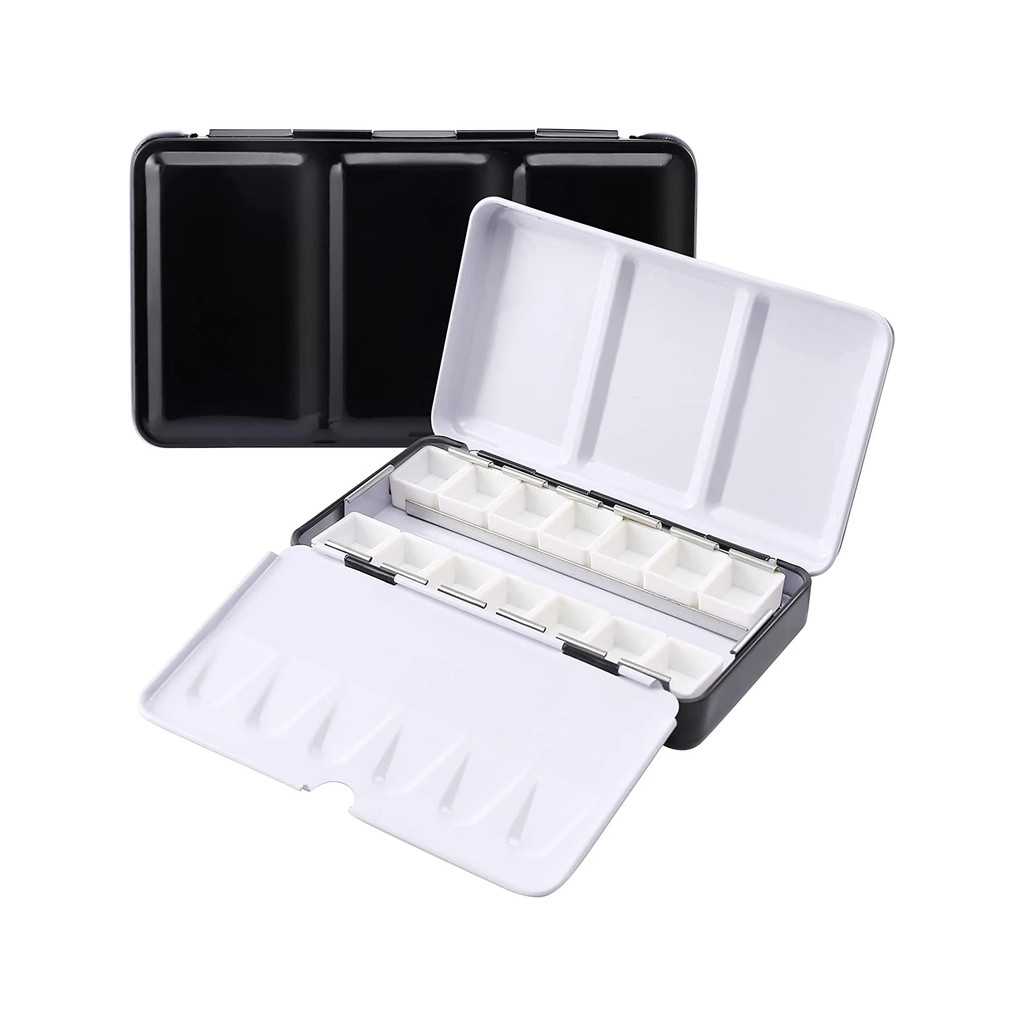 

Empty Watercolor Palette with 14 Half Pans Metal Empty Watercolor Tin Palette Paint Case for DIY Travel Watercolor Palette