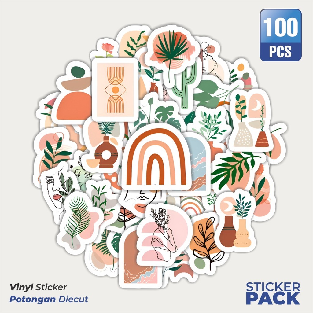 

MURAH 100 PCS Stiker Seni Abstract Bohemian Waterproof Aesthetic- Untuk Laptop, Motor, dan Helm - Paper Stationery Pack