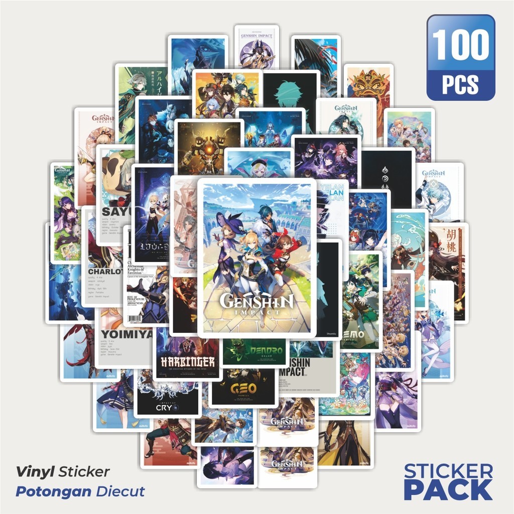 

MURAH 100 PCS Stiker Anime Genshin Impact Waterproof Aesthetic- Untuk Laptop, Motor, dan Helm - Paper Stationery Pack
