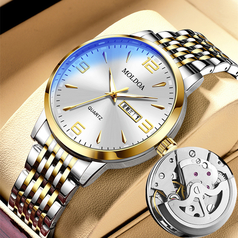 

Jam Tangan Pria Imitasi Jam Tangan Mekanik Otomatis Penuh Kalender Ganda Bercahaya Tahan Air Jam Tangan Kuarsa Bisnis