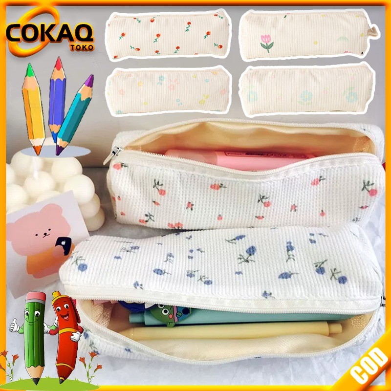 

COKAQ Pouch Pensil Kain Lucu Tempat Pensil Aesthetic Stylish Flower Pattern Kotak Pensil Case